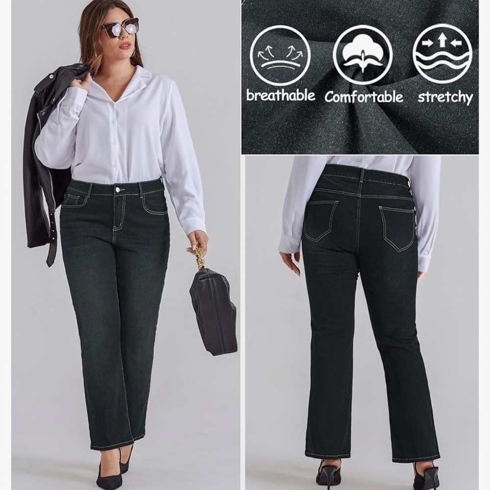 HANNA NIKOLE Wide Flared Jeans High Waisted Stretchy Bell Bottom Plus SZ 16 NEW